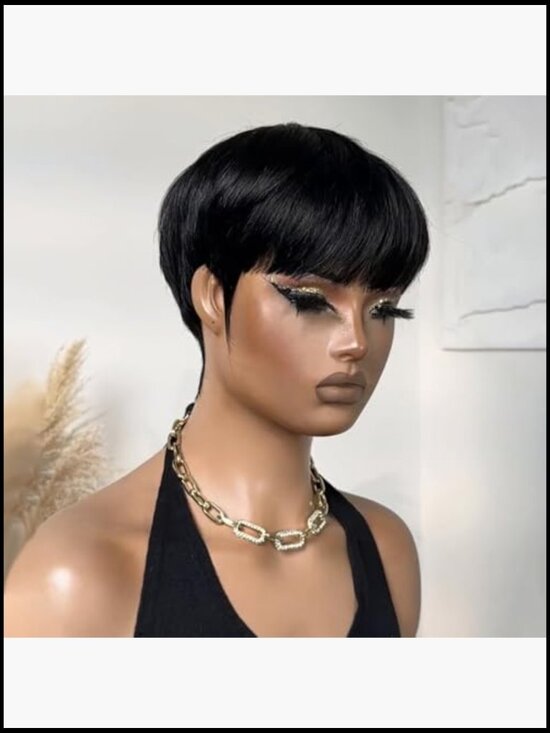 Short Pixie Cut Wig Human Hair Natural Black Straight Layered Waves Glueless main image 4
